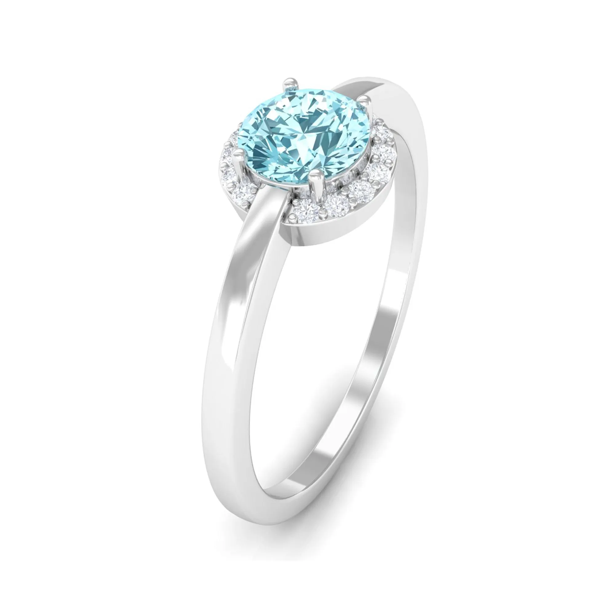 0.50 CT Aquamarine Engagement Ring with Diamond Halo