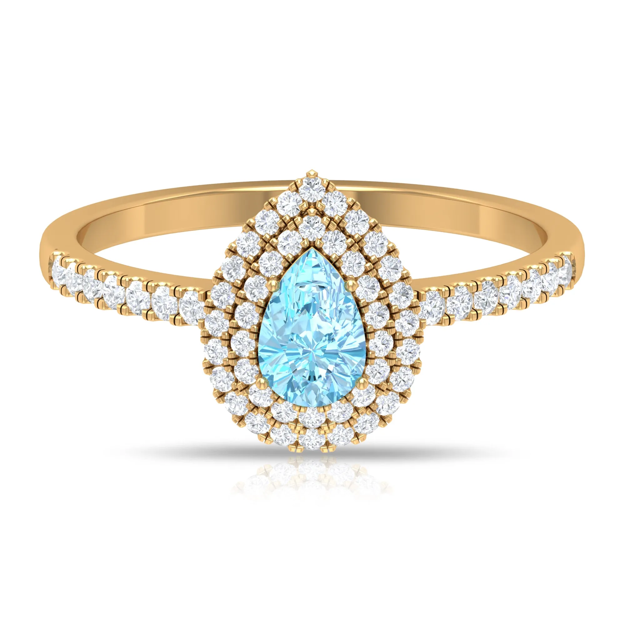 1 CT Classic Aquamarine and Diamond Teardrop Engagement Ring