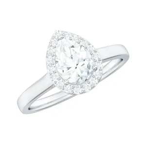 1 CT Pear and Round Cut Moissanite Halo Engagement Ring