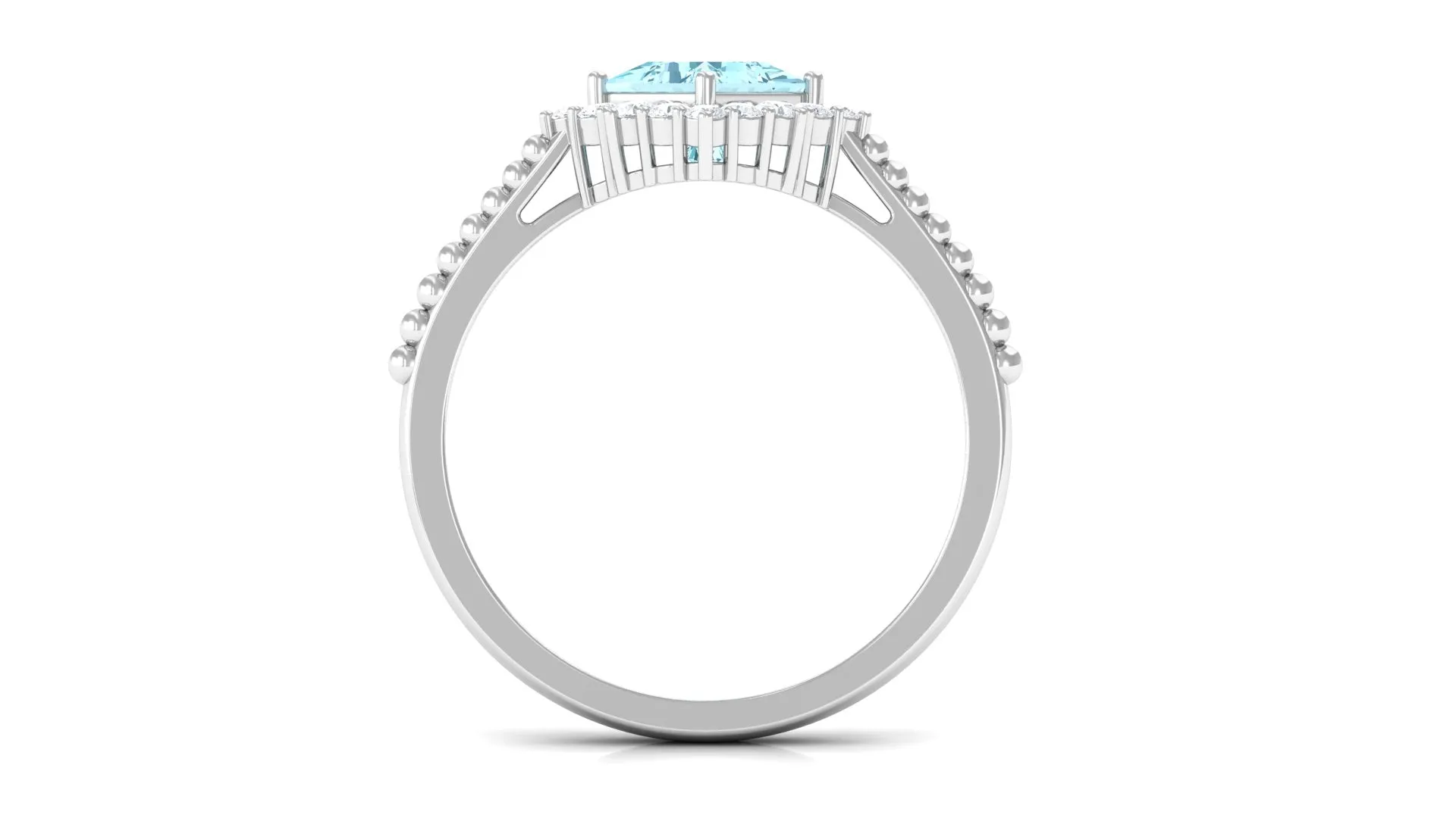 1 CT Princess Cut Aquamarine Engagement Ring with Diamond Halo