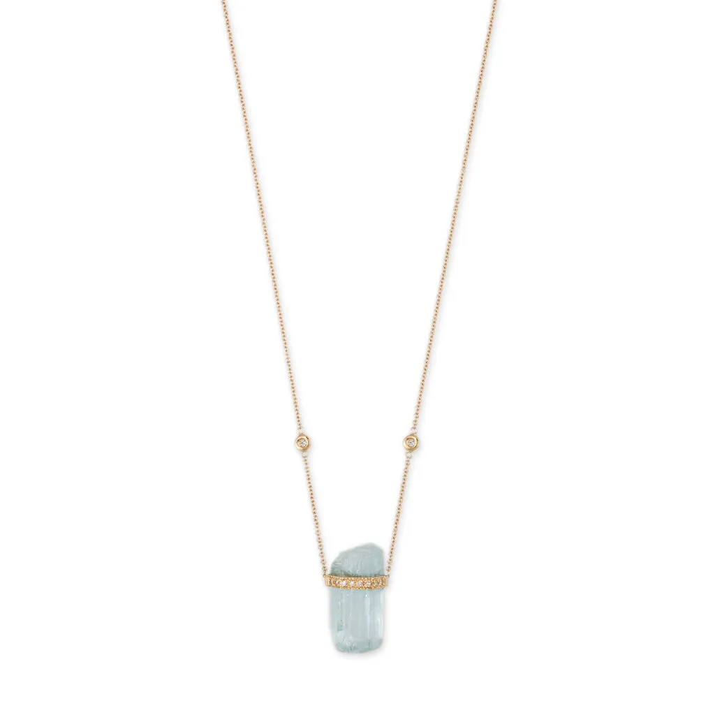 1 ROW PAVE DIAMOND CAP AQUAMARINE CRYSTAL NECKLACE