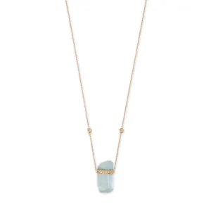 1 ROW PAVE DIAMOND CAP AQUAMARINE CRYSTAL NECKLACE