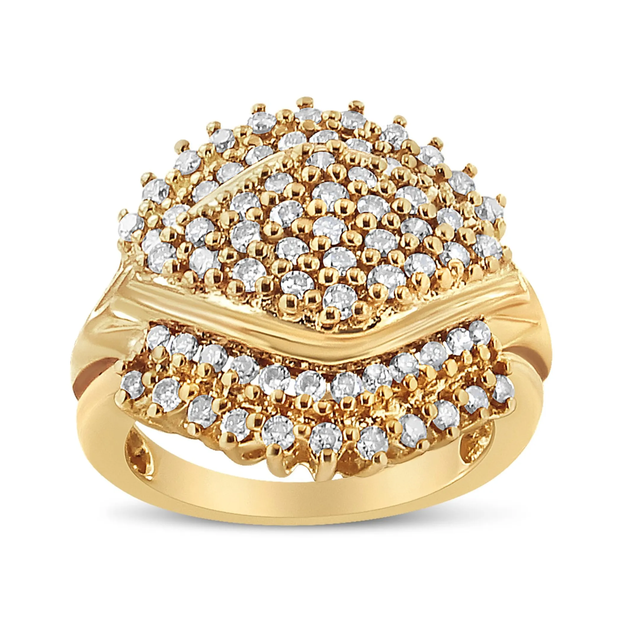 10K Yellow Gold Plated .925 Sterling Silver 1.00 Cttw Diamond Cluster Ring (Champagne Color, I2-I3 Clarity)