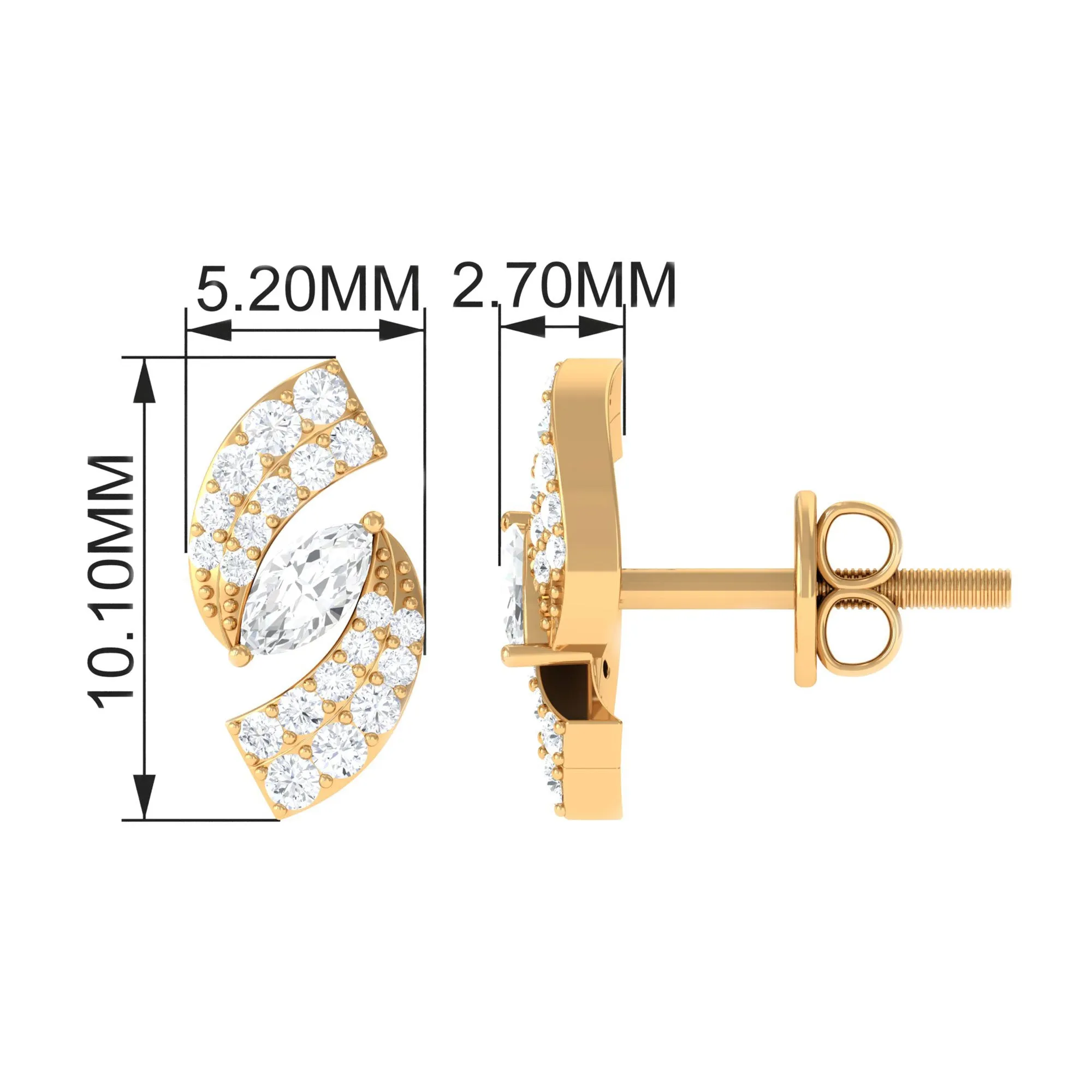 1/2 CT Designer Zircon Gold Stud Earrings