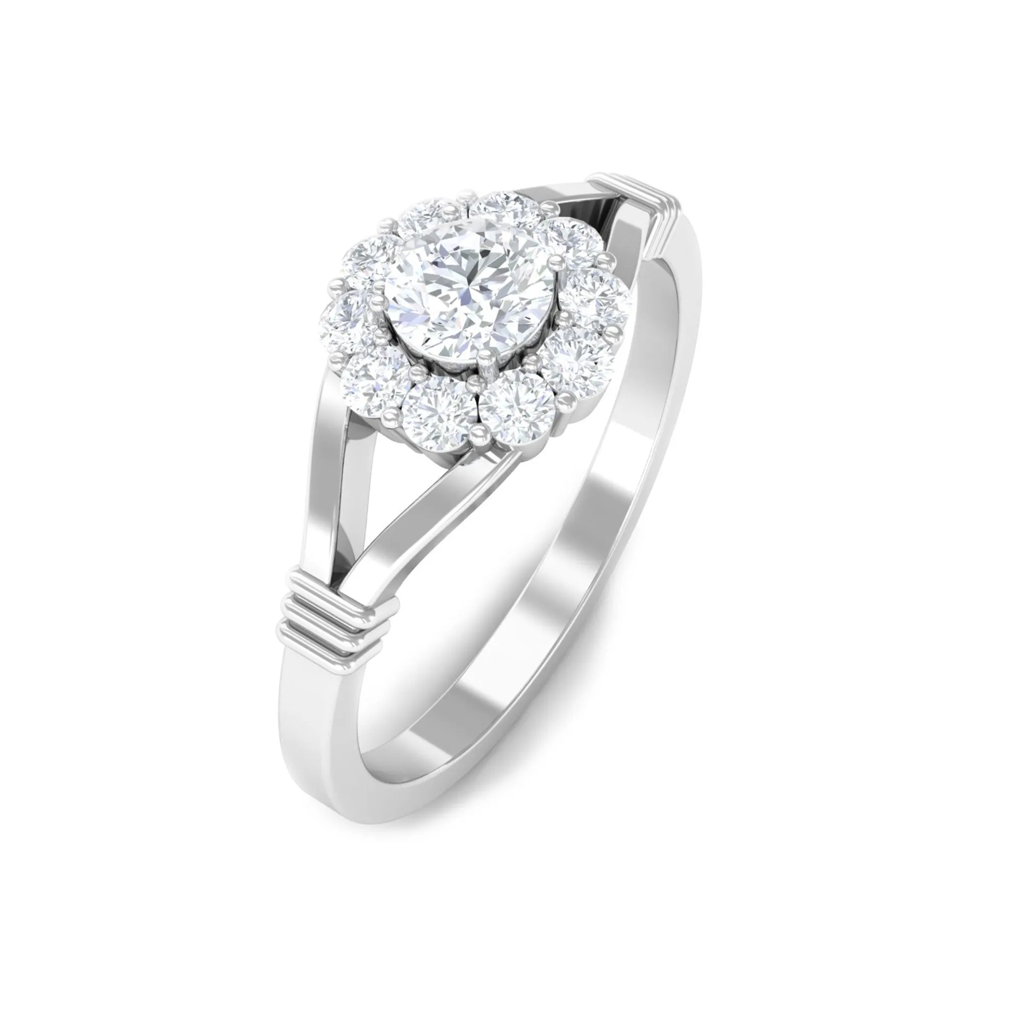 1/2 CT Split Shank Diamond Flower Engagement Ring