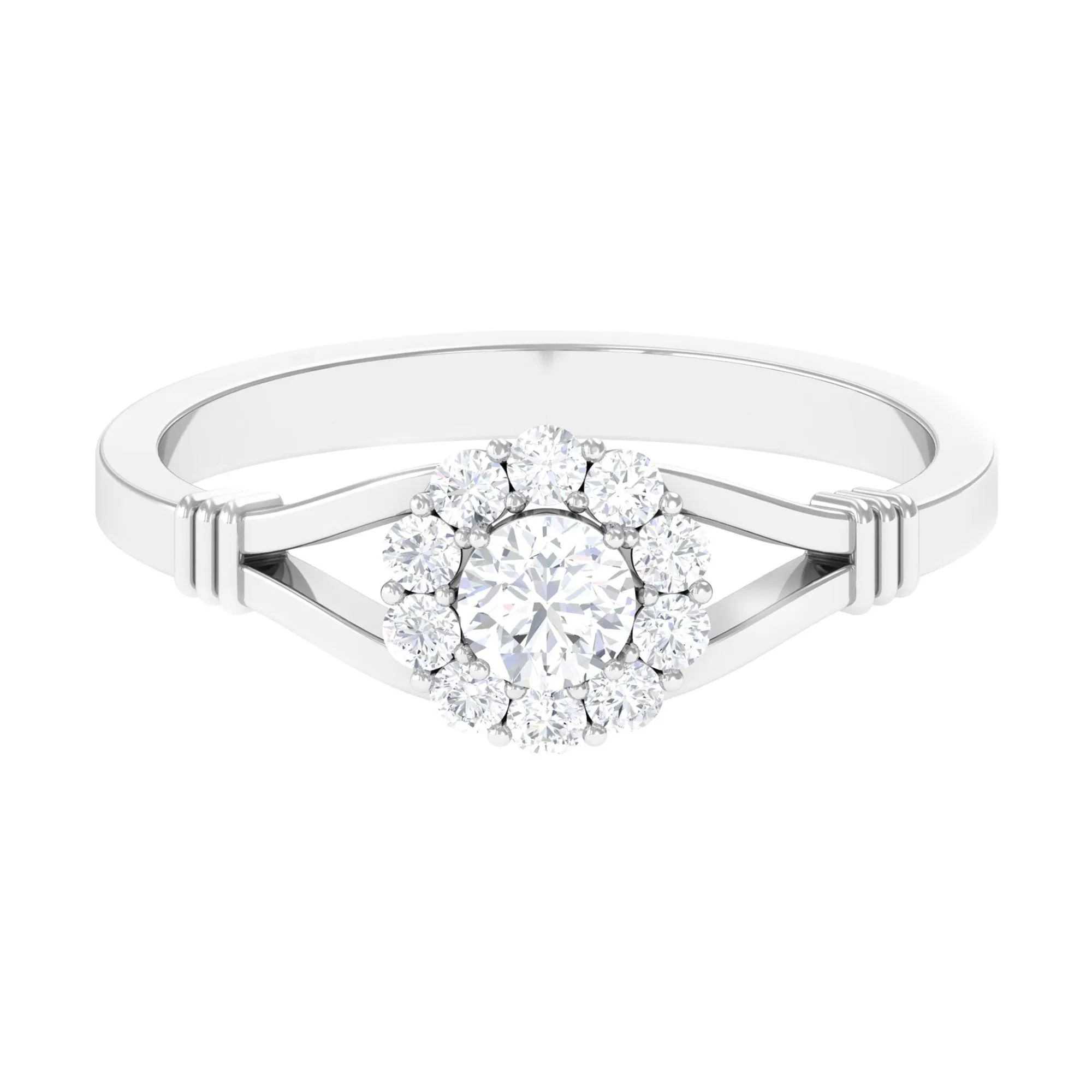 1/2 CT Split Shank Diamond Flower Engagement Ring