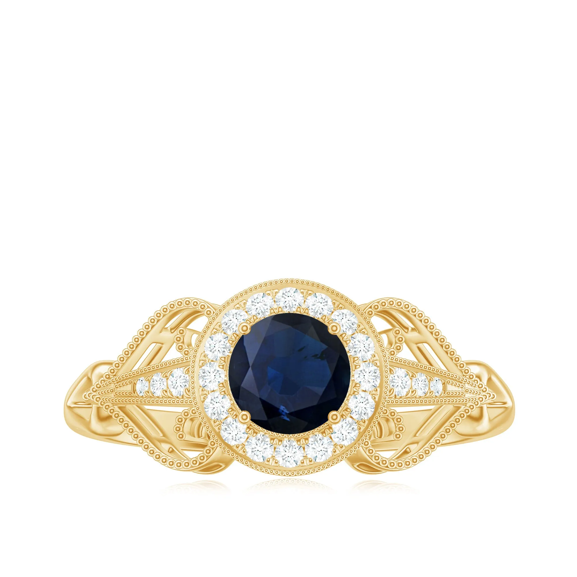 1.25 CT Blue Sapphire Solitaire with Diamond Milgrain Engagement Ring