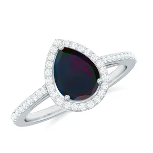 1.25 CT Minimal Black Opal Engagement Ring with Diamond Accent