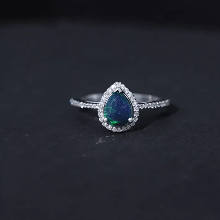 1.25 CT Minimal Black Opal Engagement Ring with Diamond Accent