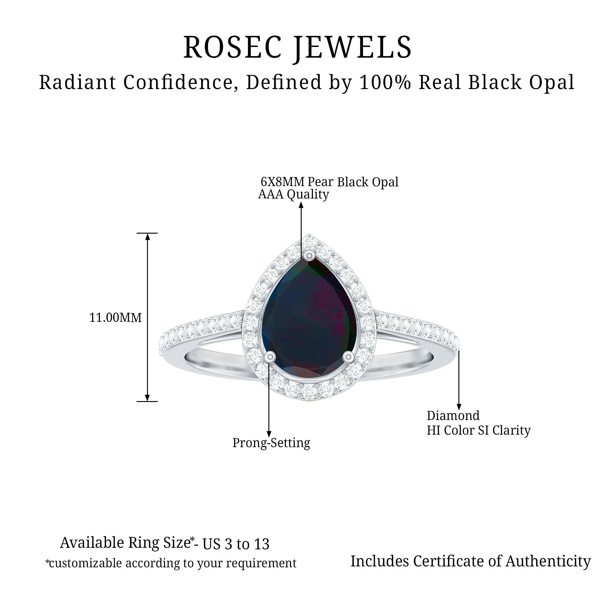 1.25 CT Minimal Black Opal Engagement Ring with Diamond Accent