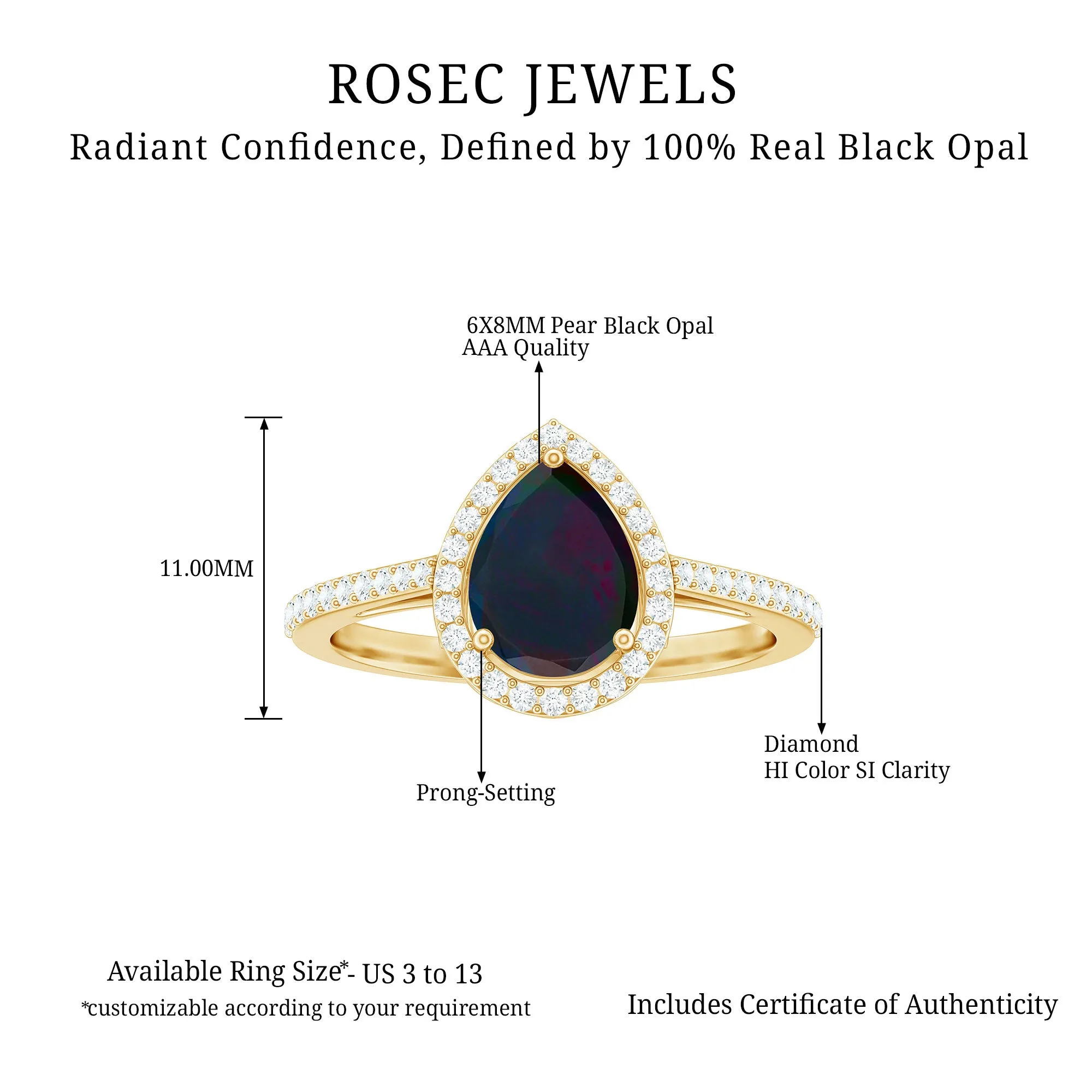 1.25 CT Minimal Black Opal Engagement Ring with Diamond Accent