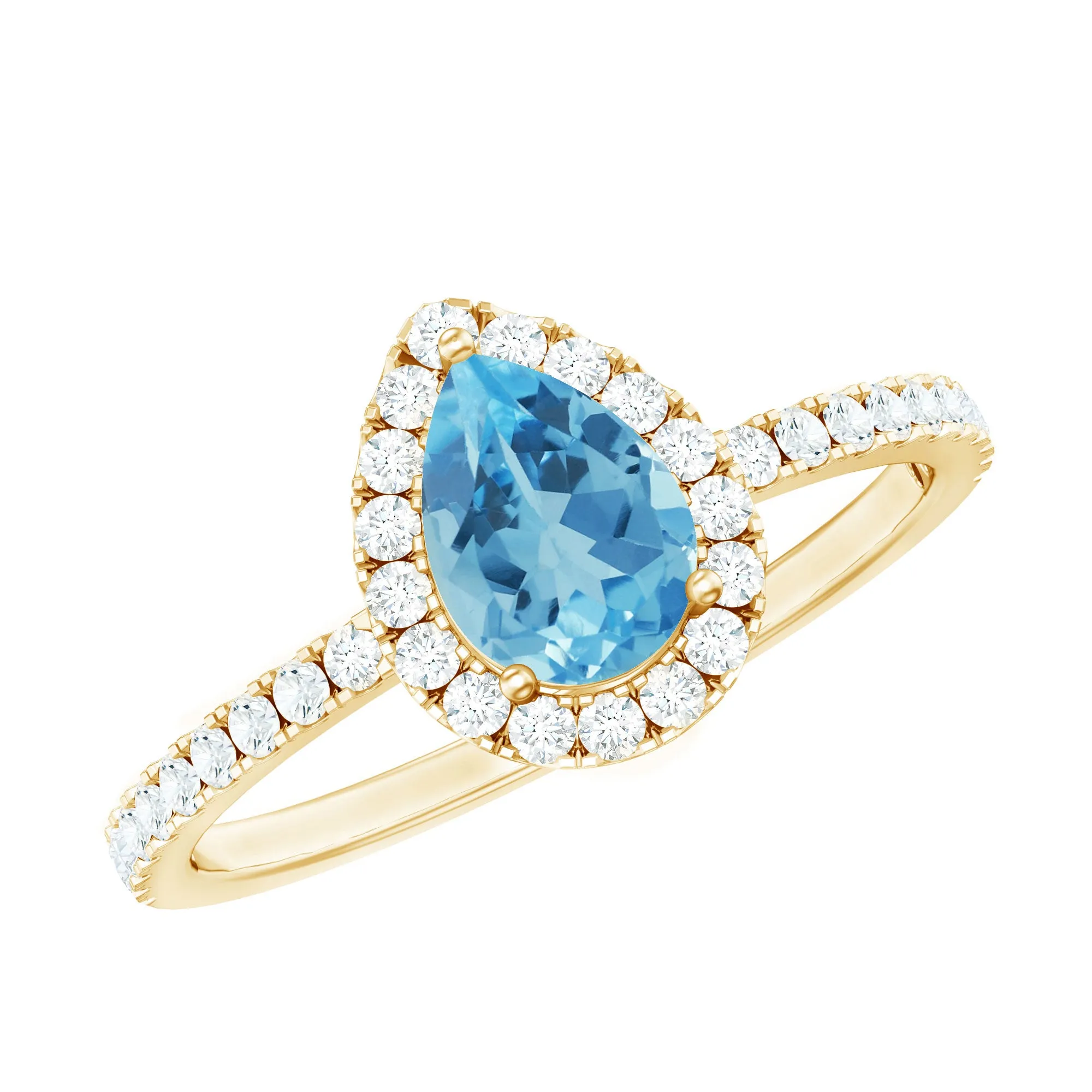 1.25 CT Swiss Blue Topaz Engagement Ring with Diamond Halo