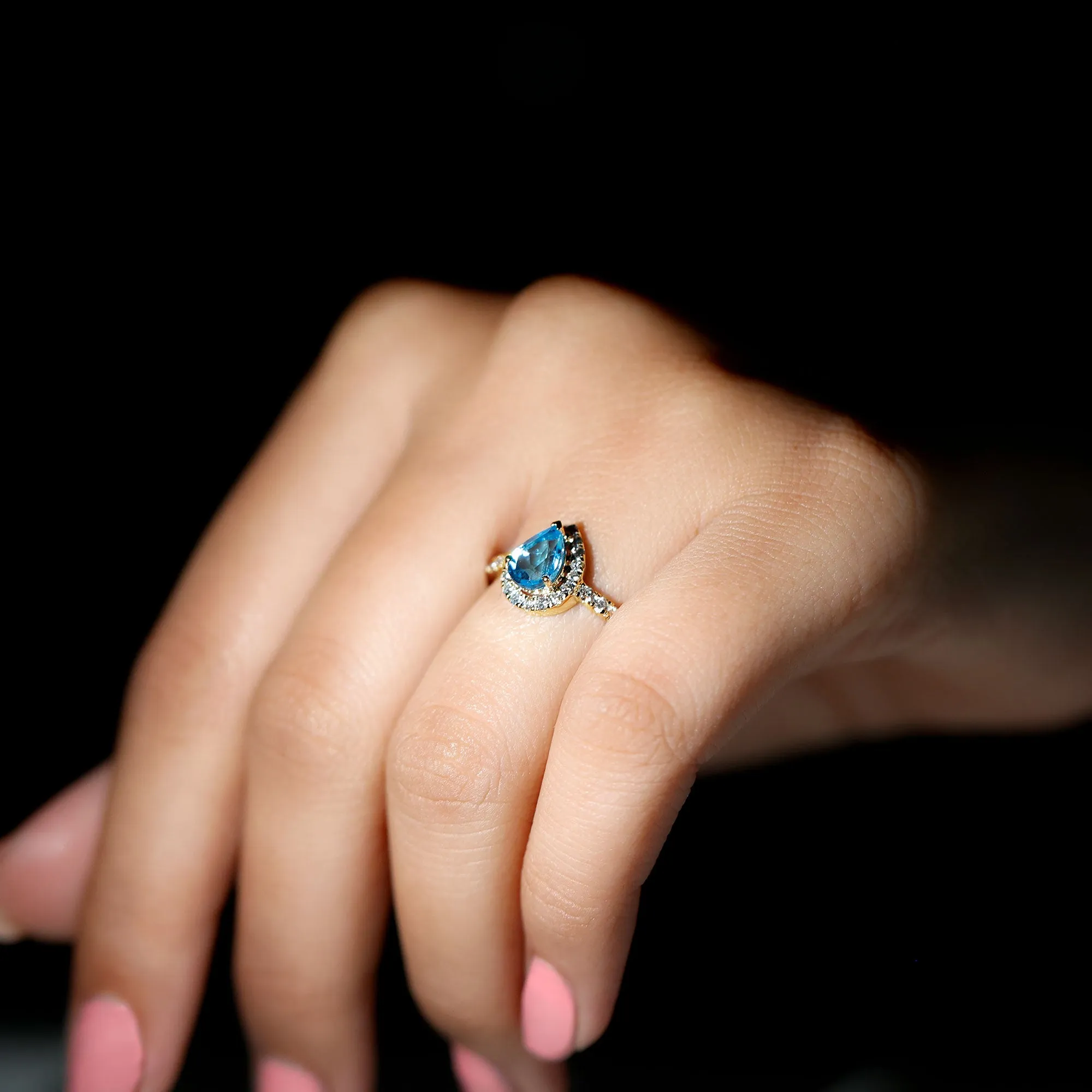 1.25 CT Swiss Blue Topaz Engagement Ring with Diamond Halo