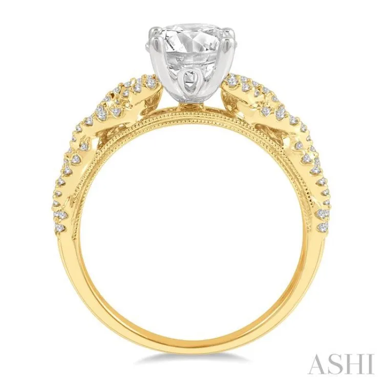 1/3 ctw Lattice Round Cut Diamond Semi-Mount Engagement Ring in 14K Yellow and White Gold