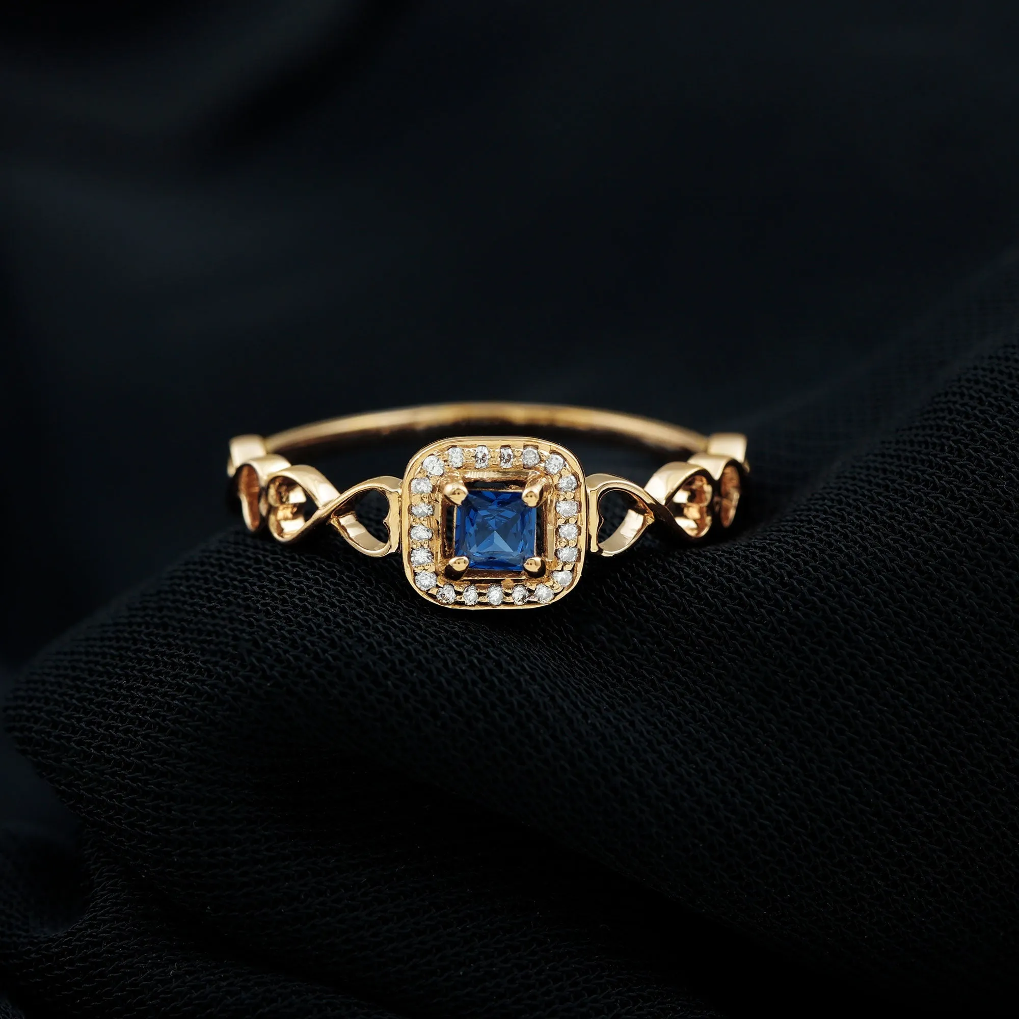 1/4 CT Created Blue Sapphire Designer Infinity Heart Ring with Diamond