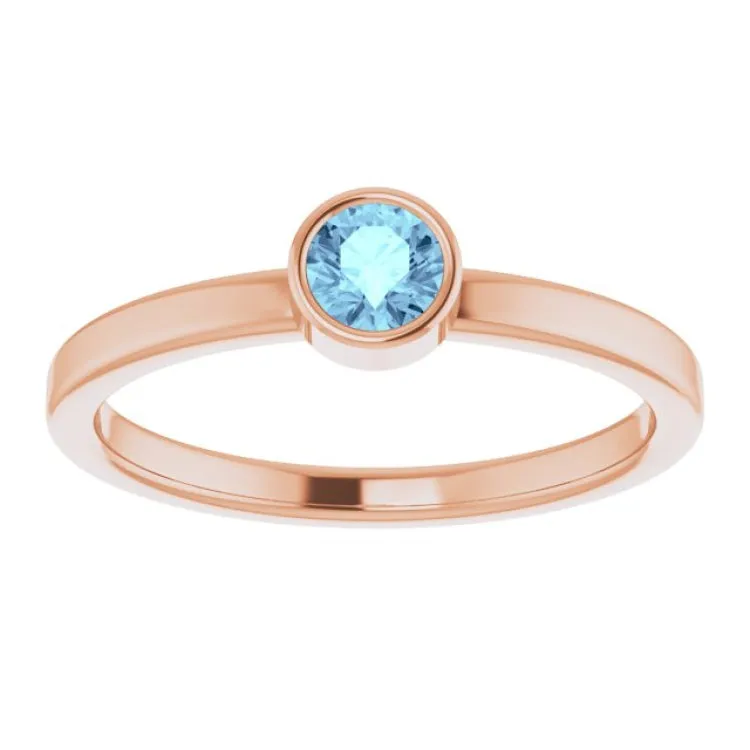 14K Rose 4 mm Natural Aquamarine Ring