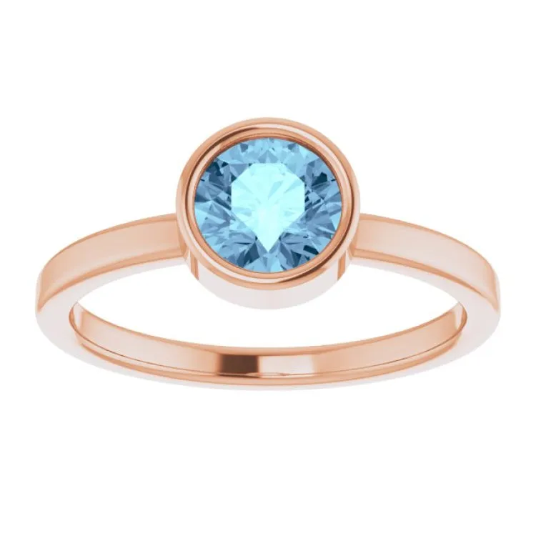 14K Rose 6 mm Natural Aquamarine Ring