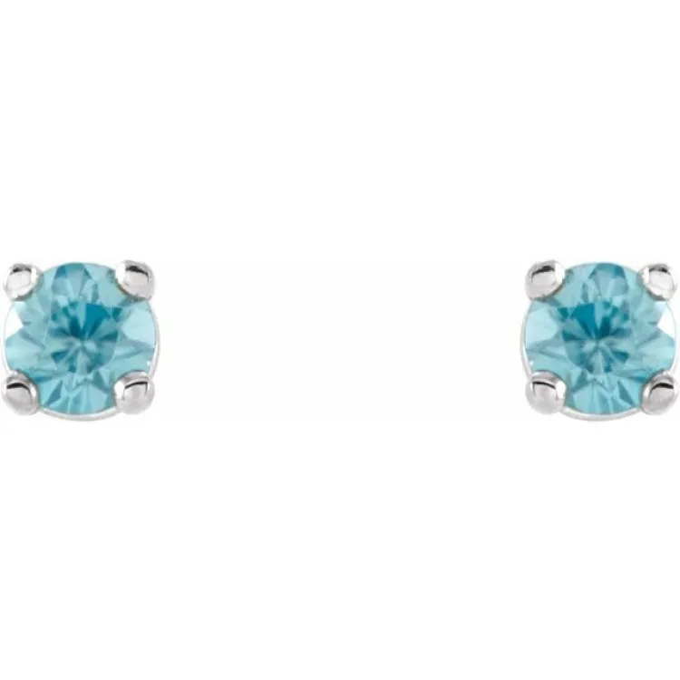 14K White 2.5 mm Natural Blue Zircon Stud Earrings with Friction Post