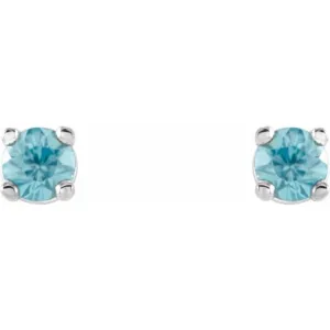 14K White 2.5 mm Natural Blue Zircon Stud Earrings with Friction Post