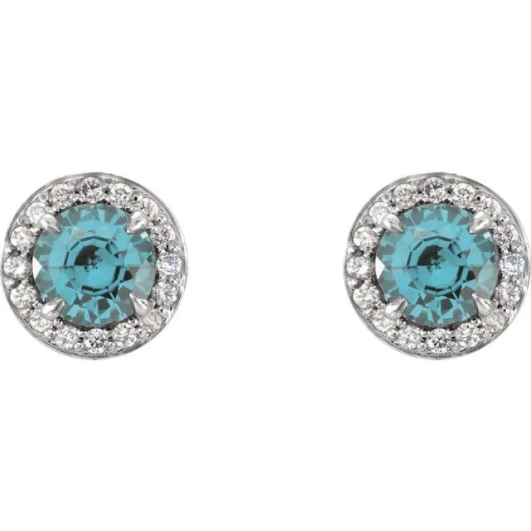 14K White 3.5 mm Natural Aquamarine & 1/8 CTW Natural Diamond Earrings