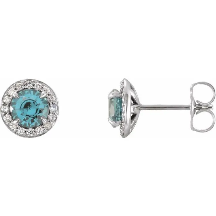 14K White 3.5 mm Natural Aquamarine & 1/8 CTW Natural Diamond Earrings