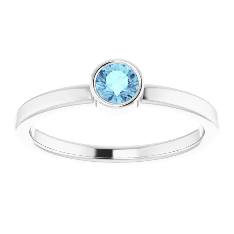 14K White 4 mm Natural Aquamarine Ring