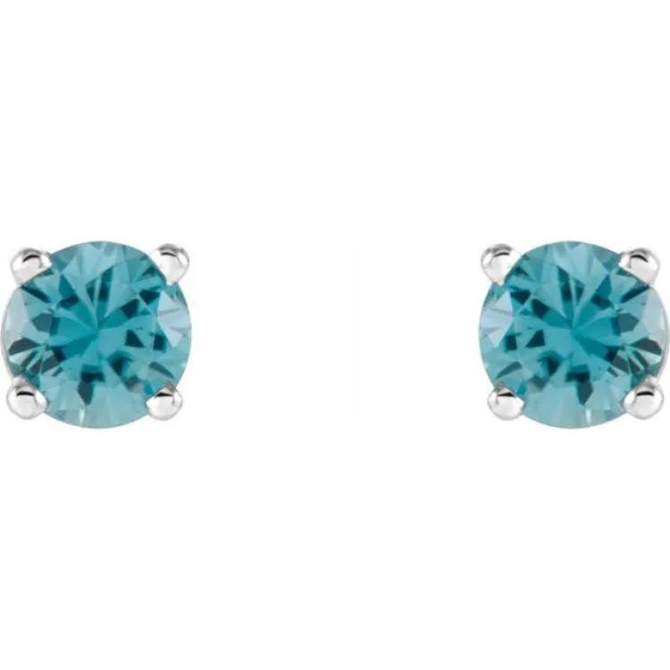 14K White 4 mm Natural Blue Zircon Stud Earrings