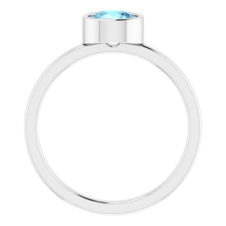 14K White 6 mm Natural Aquamarine Ring