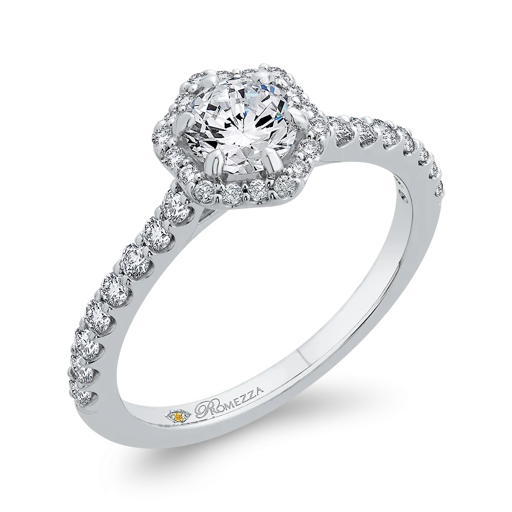 14K White Gold Round Diamond Halo Engagement Ring