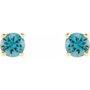 14K Yellow 4 mm Natural Blue Zircon Stud Earrings with Friction Post