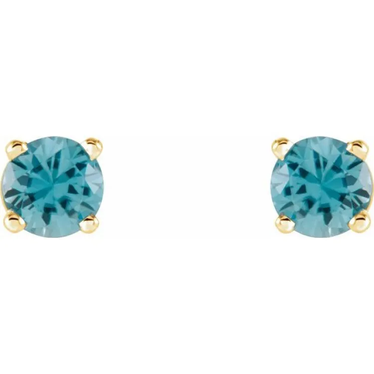 14K Yellow 4 mm Natural Blue Zircon Stud Earrings with Friction Post