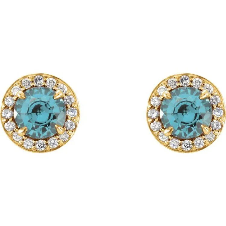 14K Yellow 5 mm Natural Aquamarine & 1/8 CTW Natural Diamond Earrings