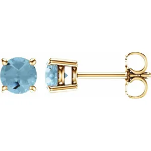 14K Yellow 5 mm Natural Aquamarine Stud Earrings