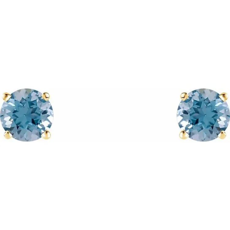 14K Yellow 5 mm Natural Aquamarine Stud Earrings