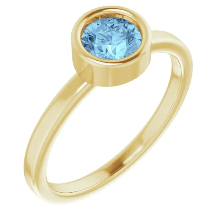 14K Yellow 5.5 mm Natural Aquamarine Ring