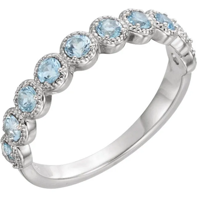 14KT GOLD 0.60 CTW AQUAMARINE STACKABLE BEADED RING