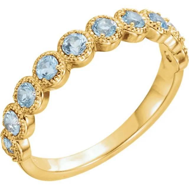 14KT GOLD 0.60 CTW AQUAMARINE STACKABLE BEADED RING