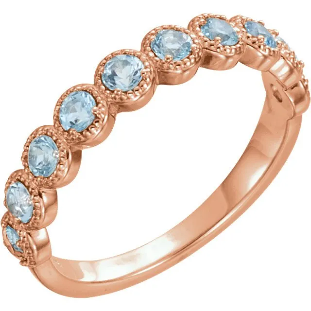 14KT GOLD 0.60 CTW AQUAMARINE STACKABLE BEADED RING