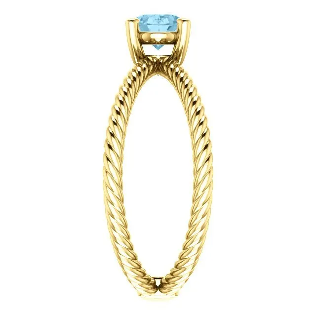 14KT GOLD 0.70 CT AQUAMARINE ROPE CRISS-CROSS RING