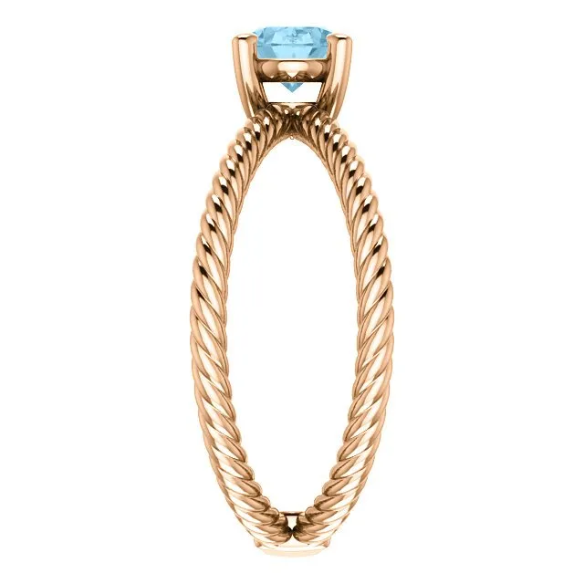 14KT GOLD 0.70 CT AQUAMARINE ROPE CRISS-CROSS RING