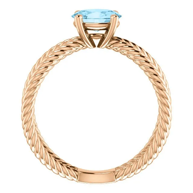 14KT GOLD 0.70 CT AQUAMARINE ROPE CRISS-CROSS RING