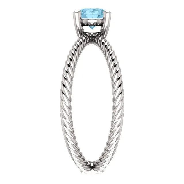 14KT GOLD 0.70 CT AQUAMARINE ROPE CRISS-CROSS RING