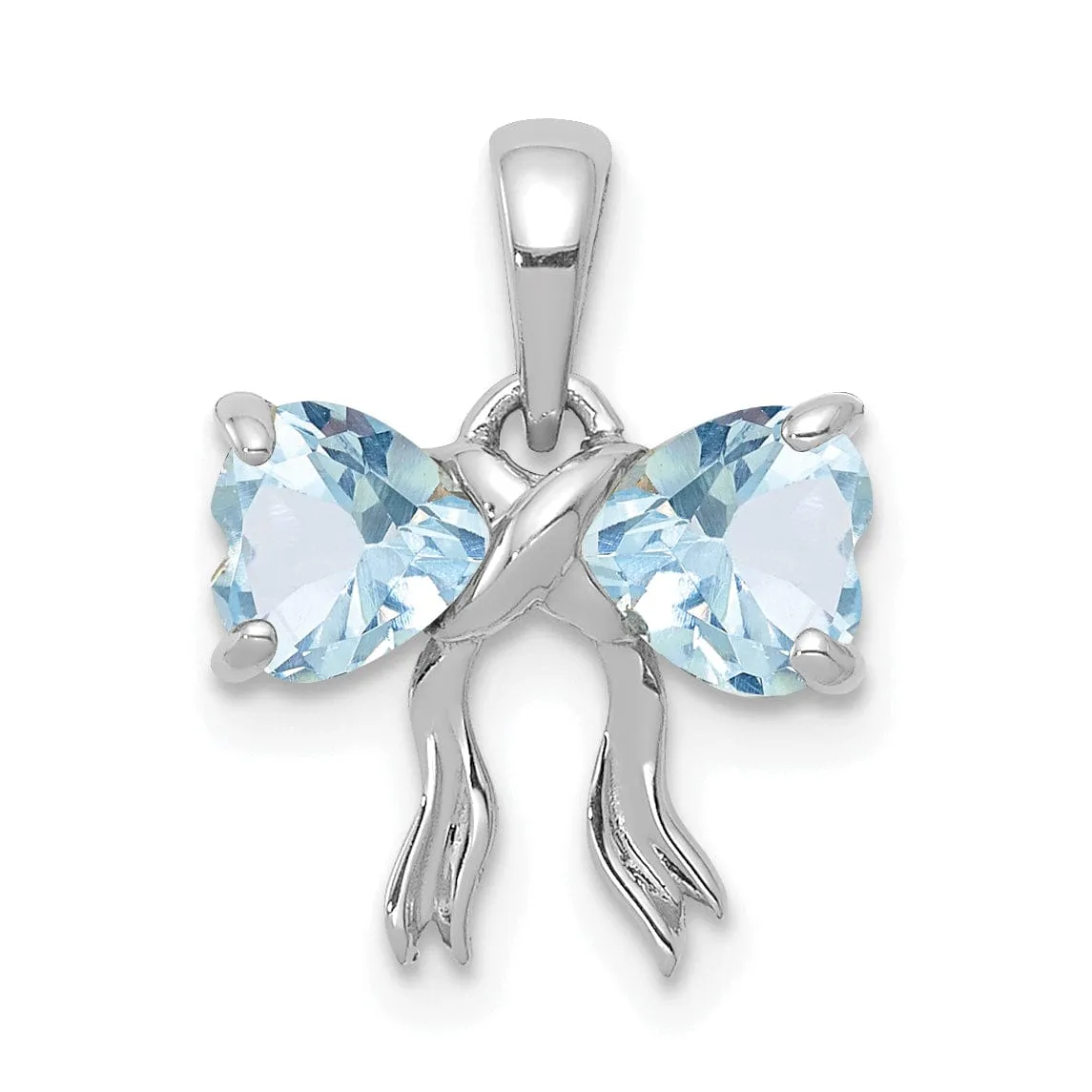 14kWhite Gold Aquamarine Birthstone Bow Pendant