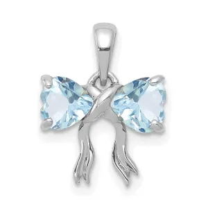 14kWhite Gold Aquamarine Birthstone Bow Pendant