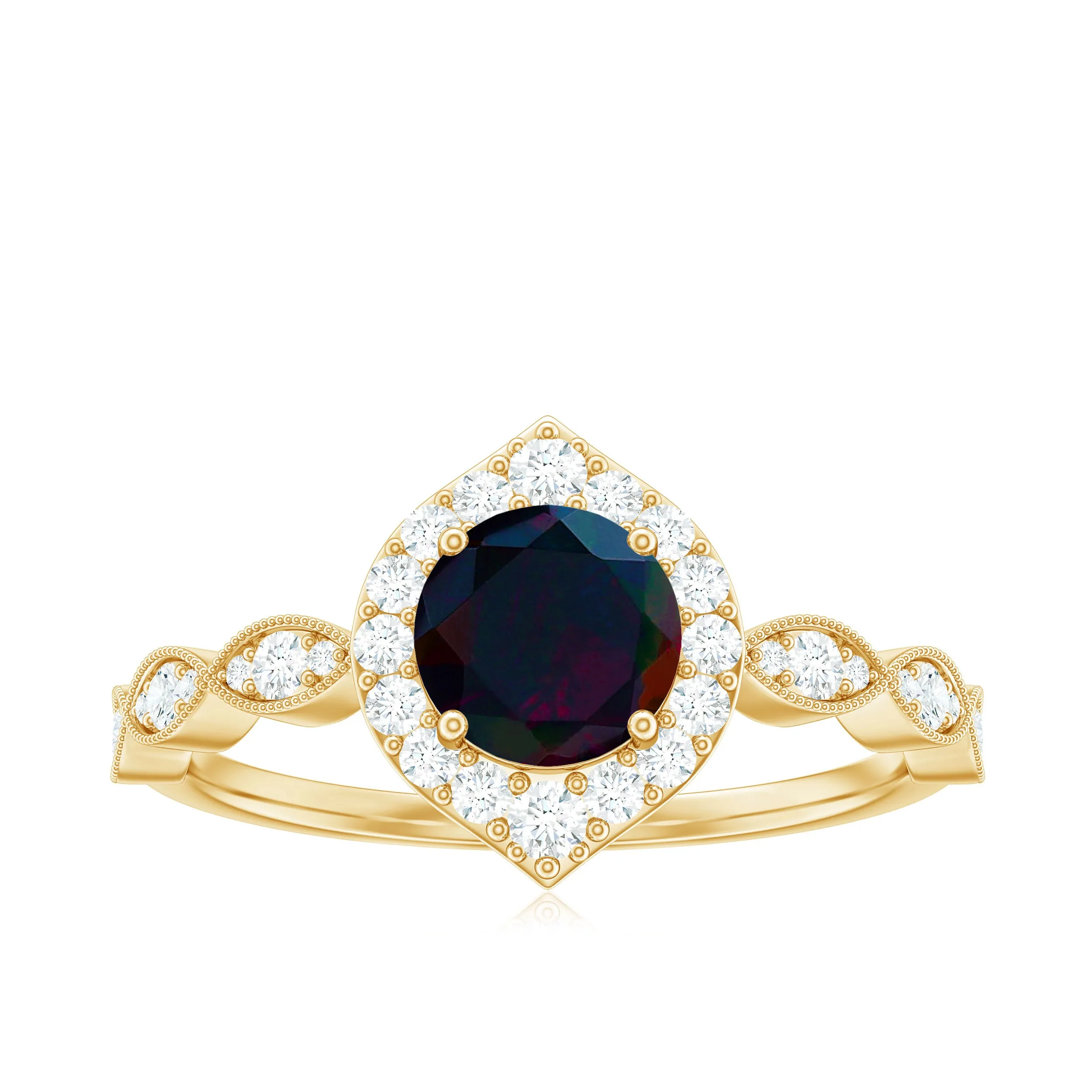 1.5 CT Black Opal Vintage Engagement Ring with Diamond Accent