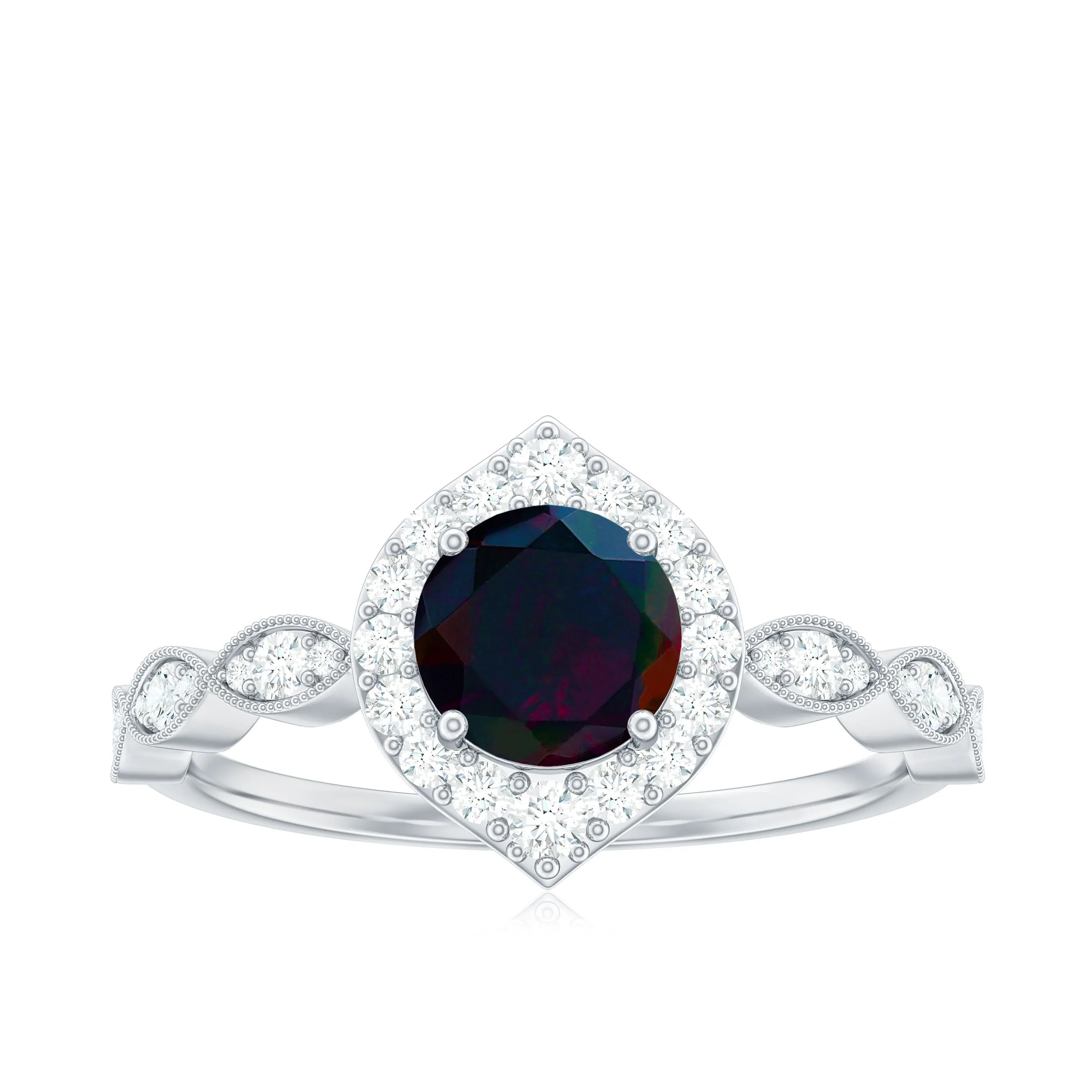 1.5 CT Black Opal Vintage Engagement Ring with Diamond Accent