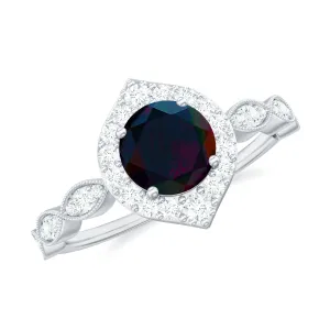 1.5 CT Black Opal Vintage Engagement Ring with Diamond Accent