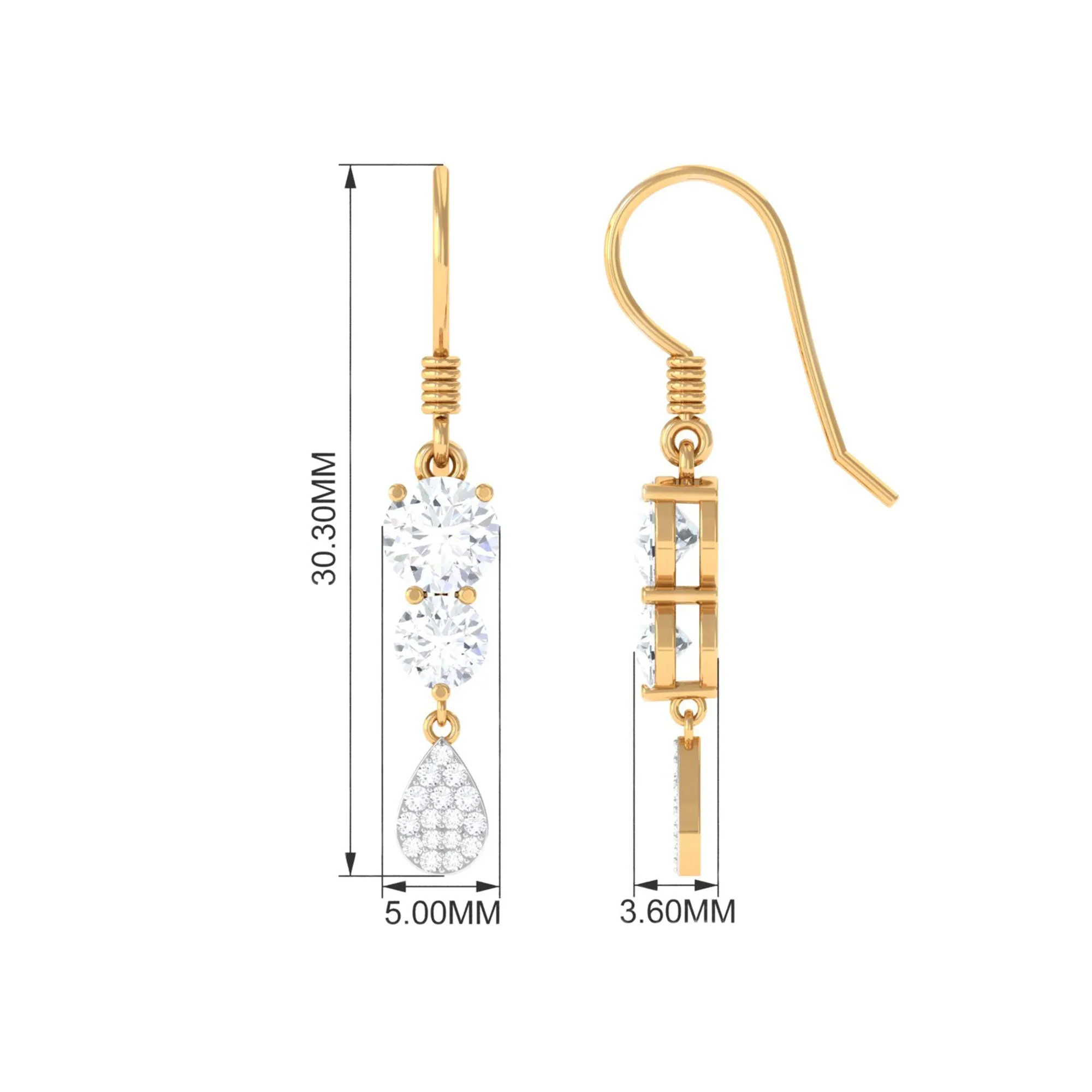 1.75 CT Zircon Minimal Dangle Earrings in Gold