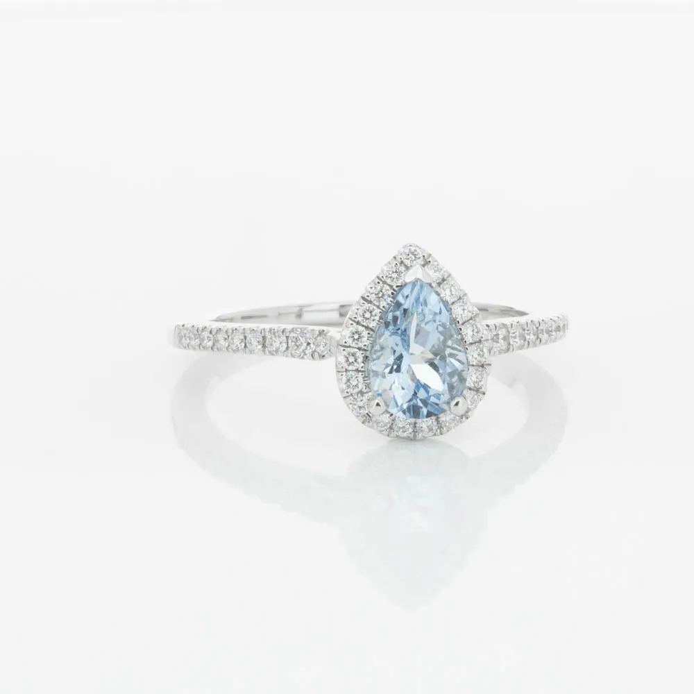 18ct White Gold .67ct Aquamarine & Diamond Mini Sierra Ring