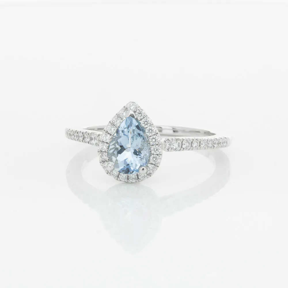 18ct White Gold .67ct Aquamarine & Diamond Mini Sierra Ring